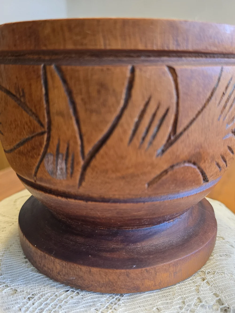VTG Artisan-Carved Wood Haitian Mortar And Pestle Large Pilon Footed